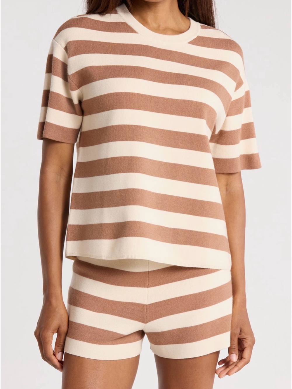French Connection Striped Short Sleeve Knit Sweater Top